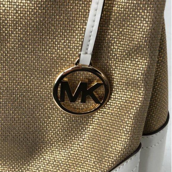 Michael Kors Nicole Gold Fabric Leather Medium Shoulder Bag SAMPLE - Picture 8 of 12